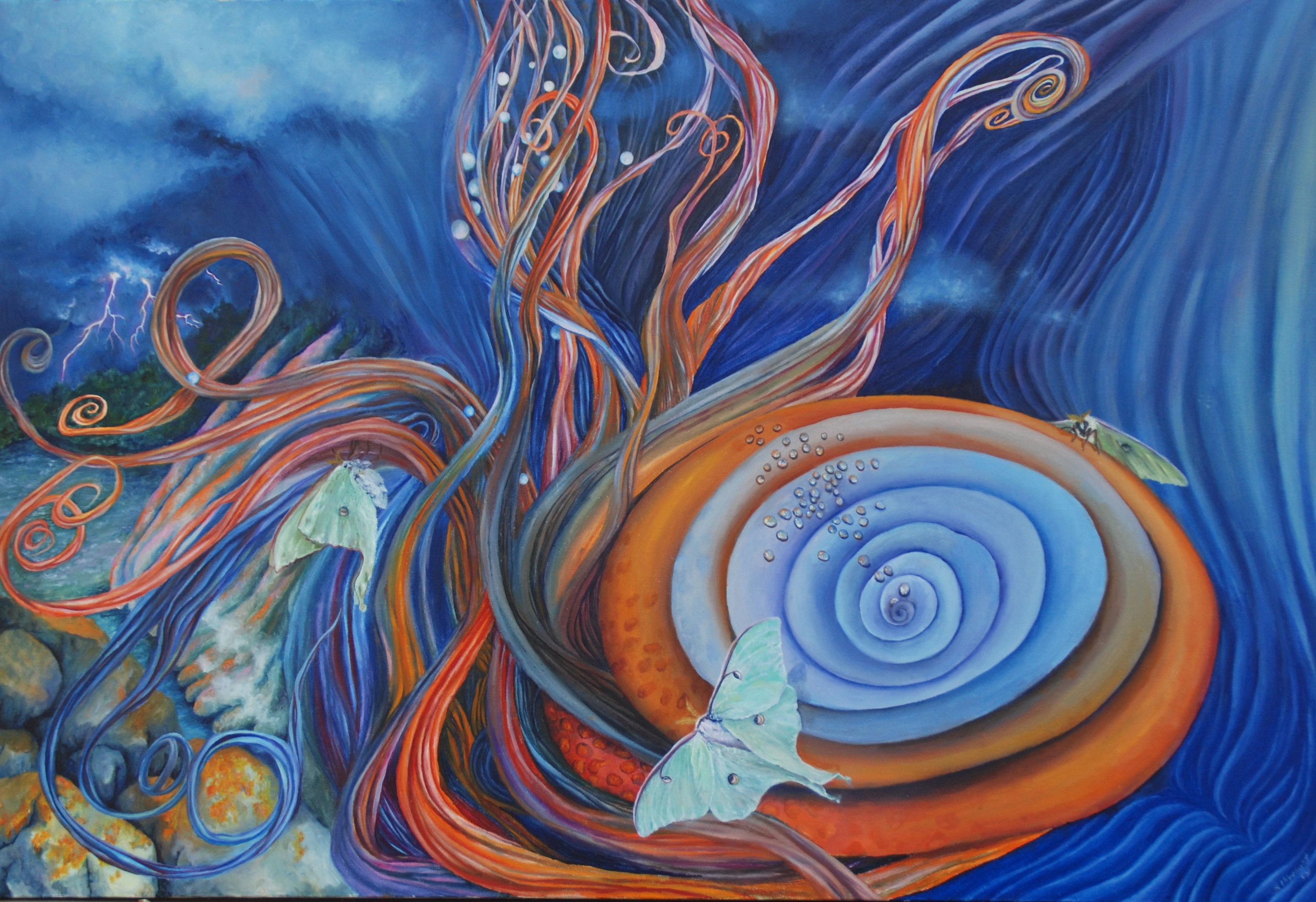 abstract painting with tiny butterflies