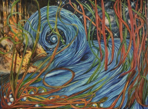 abstract painting of a whirpool and forest fire