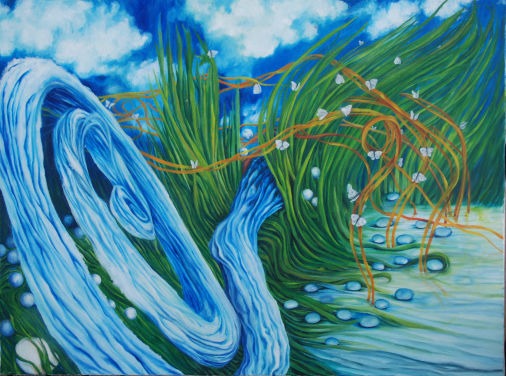 abstract painting with tiny butterflies